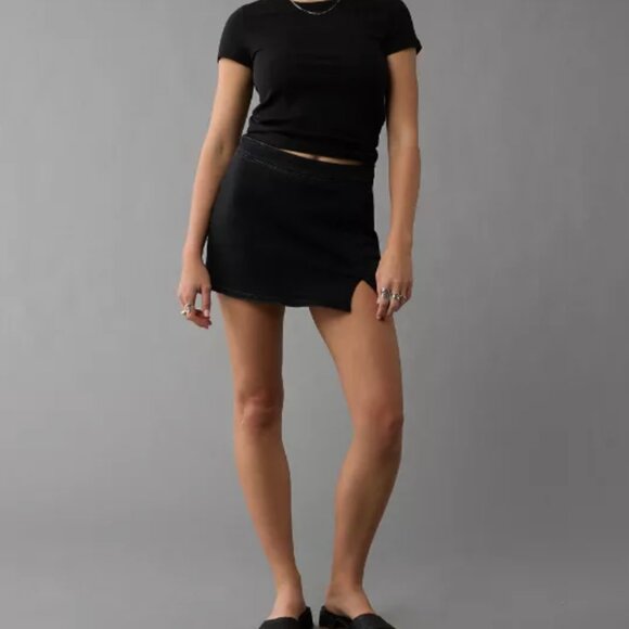 American Eagle Outfitters Dresses & Skirts - NWT American Eagle Size 6 Long Black Next Level High Rise Mini Denim Skort